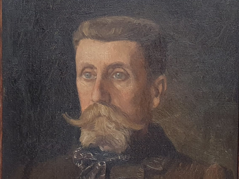 Antique portrait of a French man with a moustache, oil on canvas