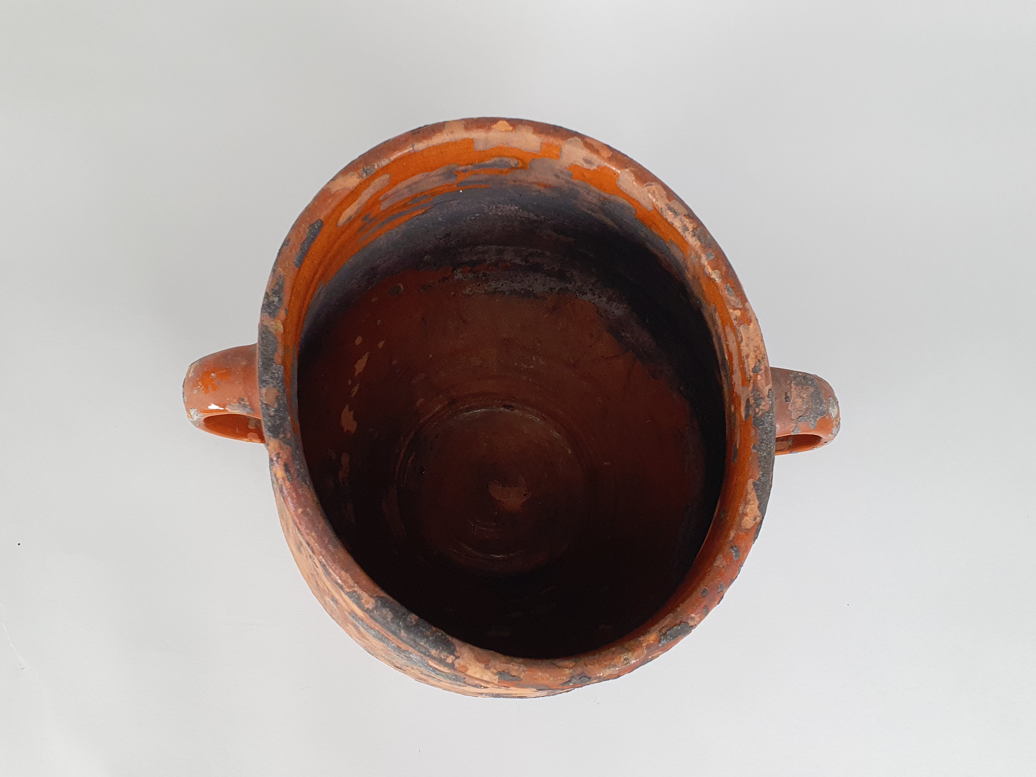 antique rustic pottery earthenware pot inside