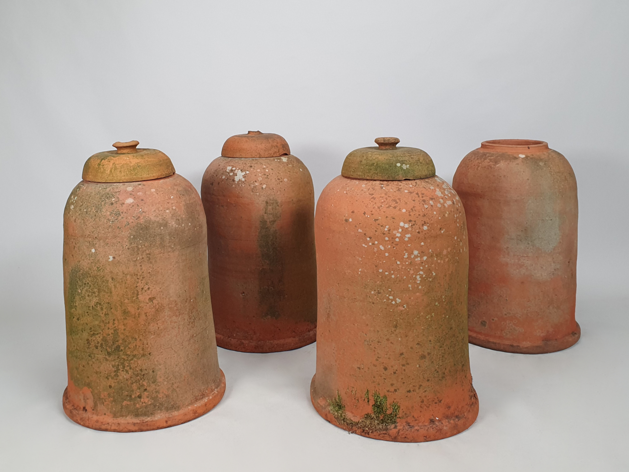 Antique terracotta rhubarb forcers, set of four