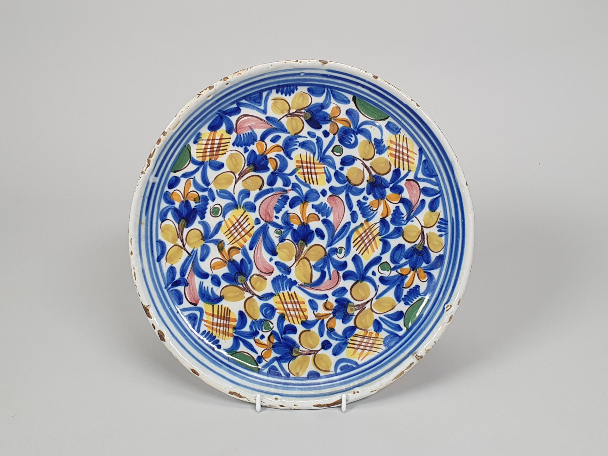 Antique Tin-Glazed Pottery Plate with Polychrome Decoration, Spain, c.1800