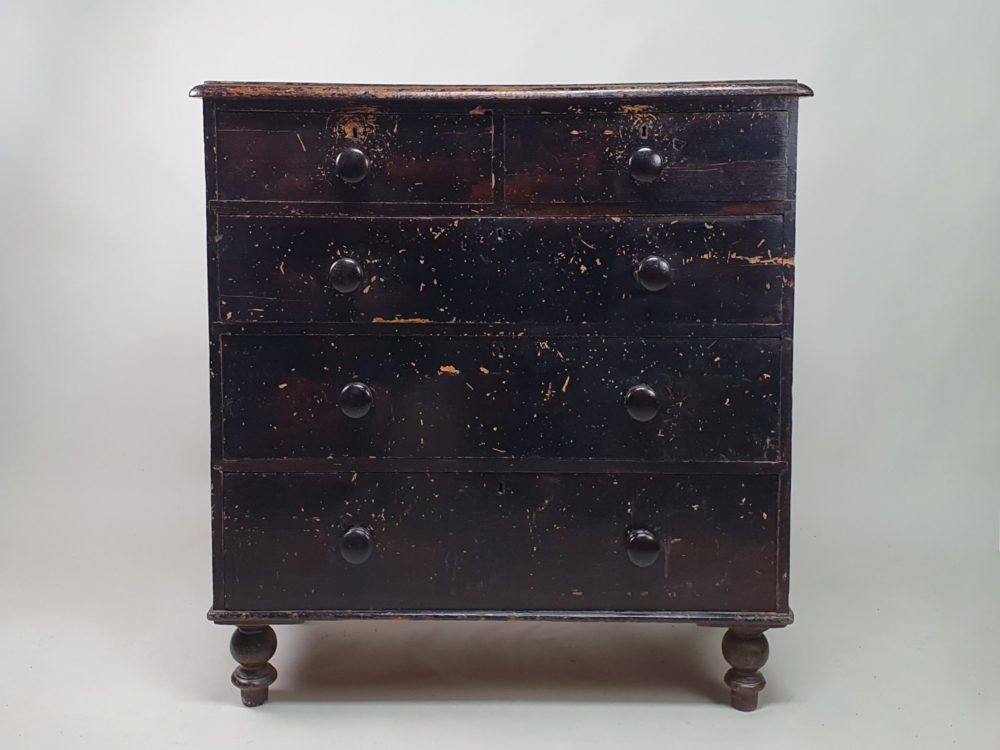 Antique Victorian Chest of Drawers in original worn black paint