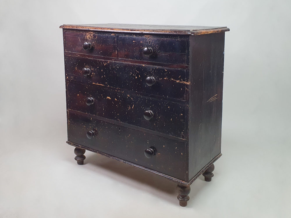 Antique Victorian Chest of Drawers in original worn black paint
