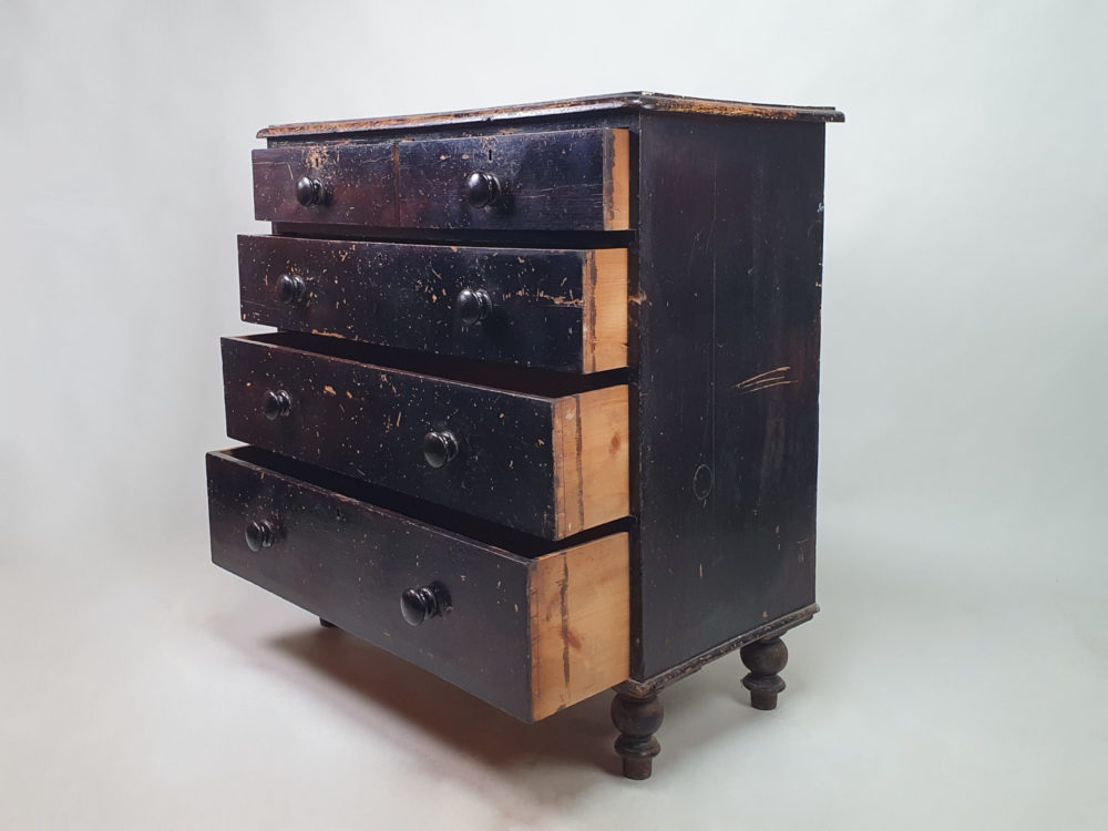 Antique Victorian Chest of Drawers in original worn black paint