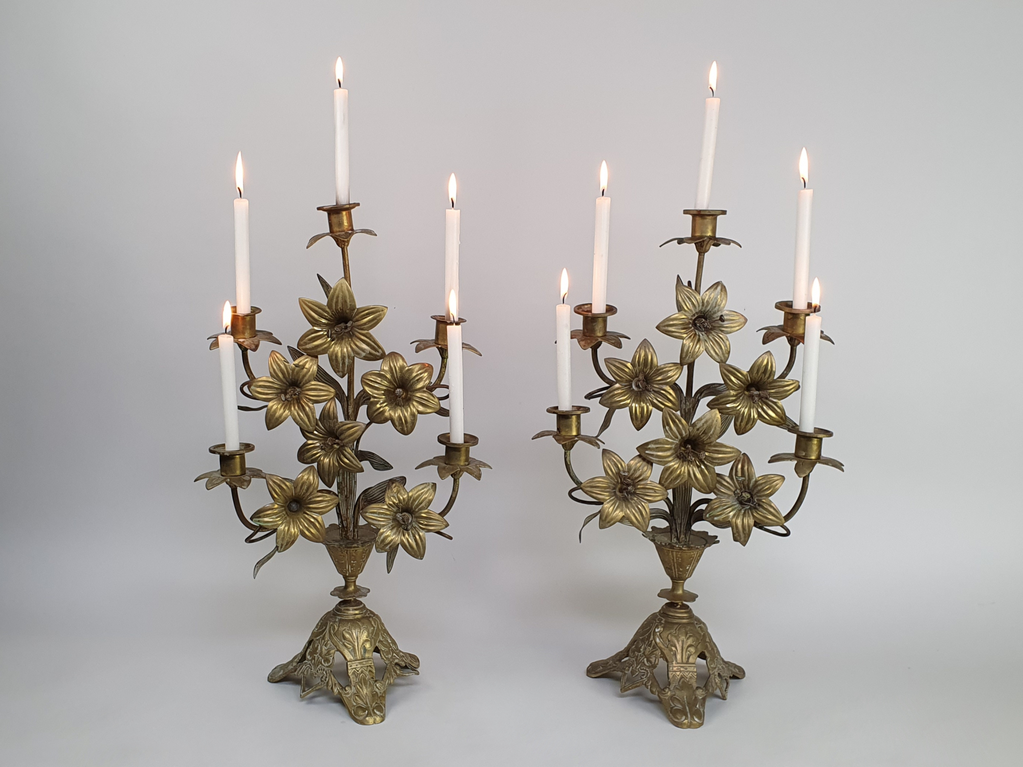 Antique French gilt metal Church Candelabra in a floral design