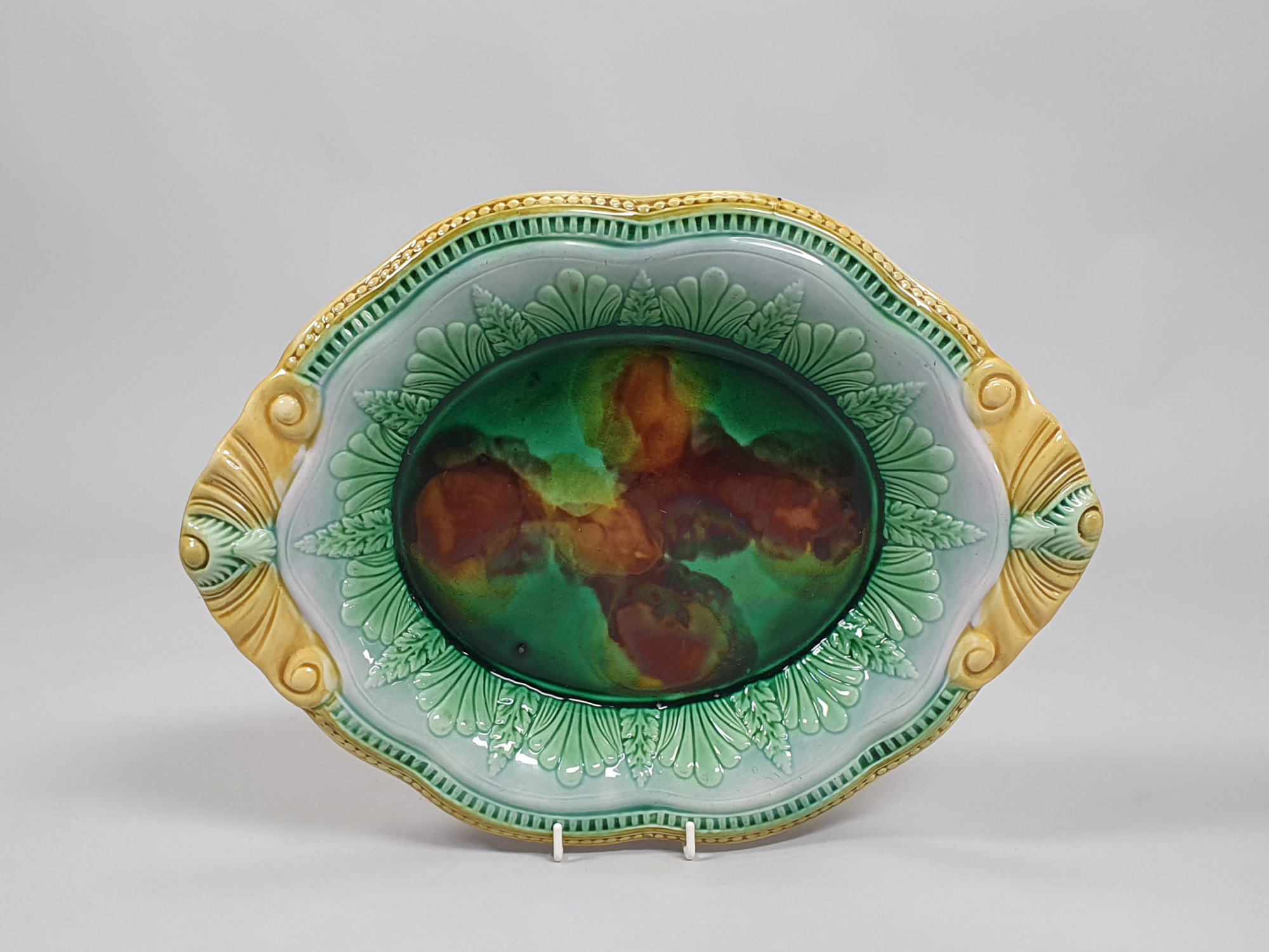 Antique Majolica Bread Plate or Bowl, Marble Glaze, Victorian