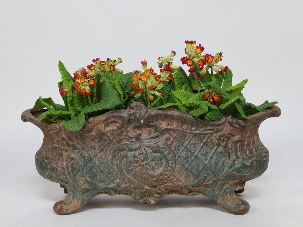 Ornate 19th century cast iron French Jardiniere with traces of original paint