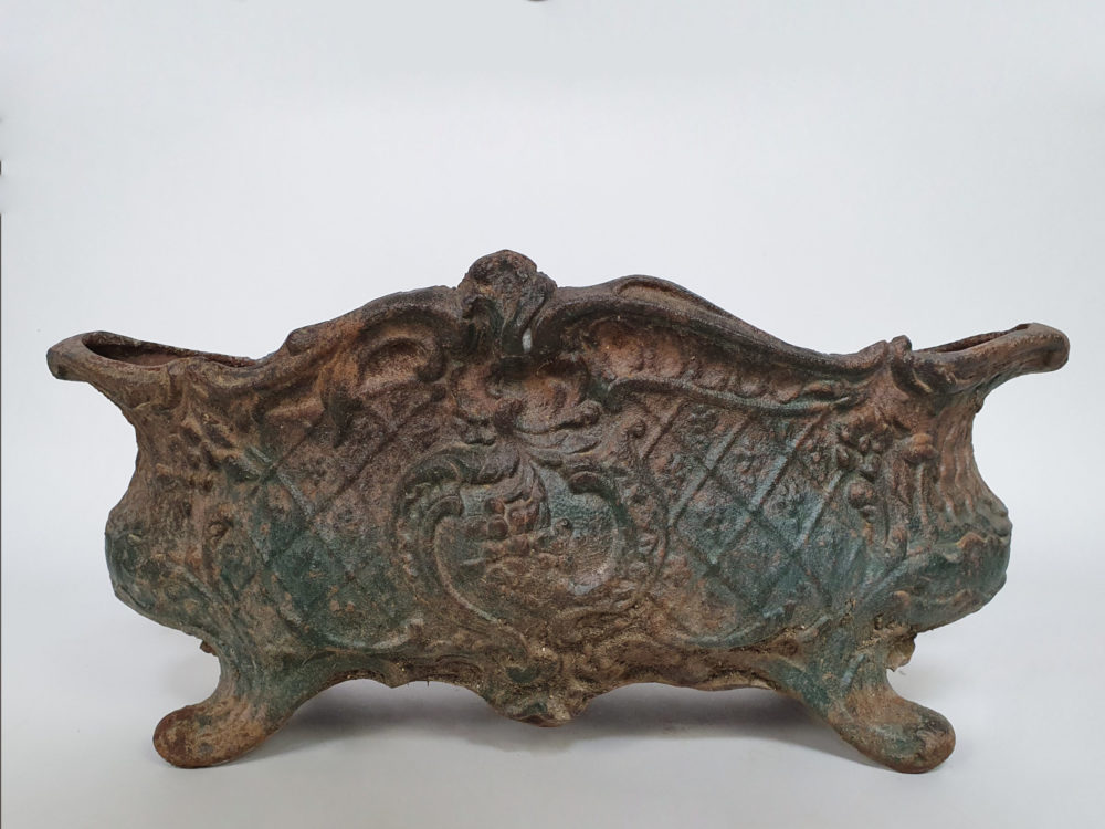 Ornate 19th century cast iron French Jardiniere with traces of original paint