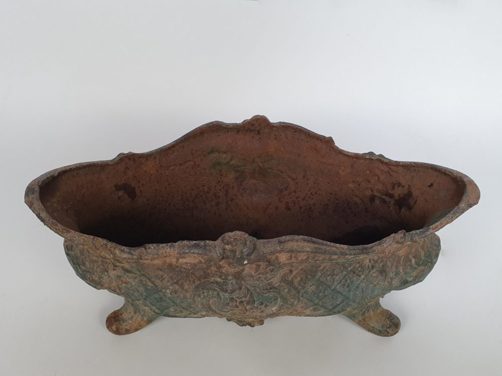 Ornate 19th century cast iron French Jardiniere with traces of original paint