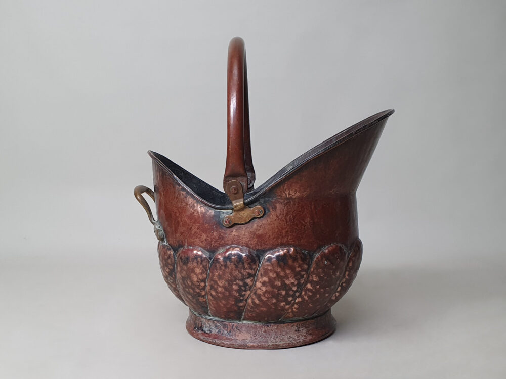 Antiuqe Art Nouveau Copper repoussé helmet Coal Scuttle