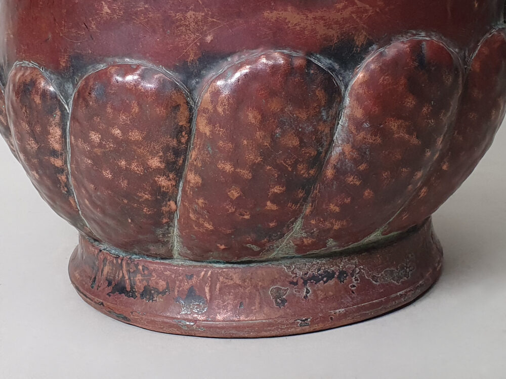 Antiuqe Art Nouveau Copper repoussé helmet Coal Scuttle