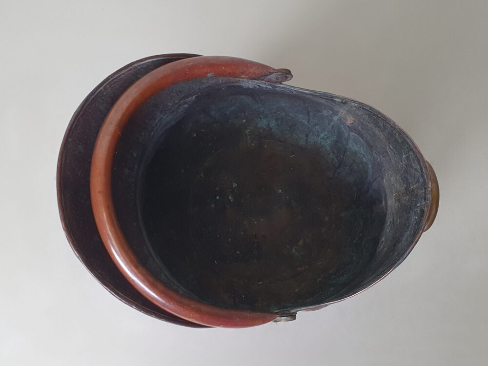 Antiuqe Art Nouveau Copper repoussé helmet Coal Scuttle
