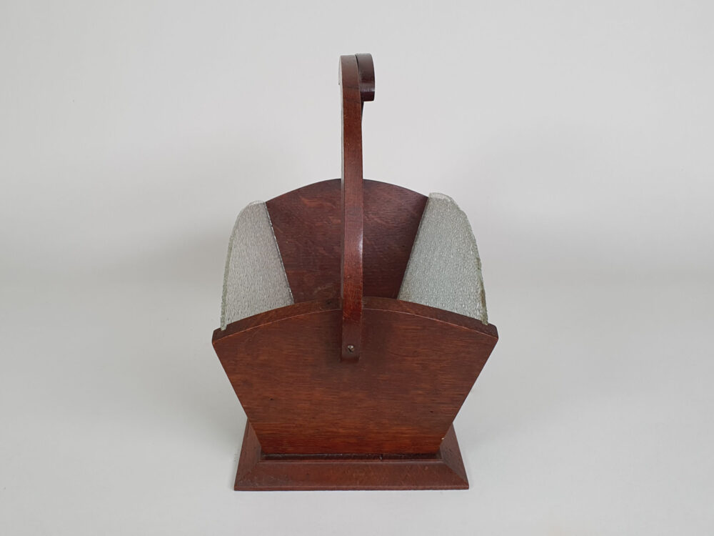 Art Deco oak and textured glass fruit basket