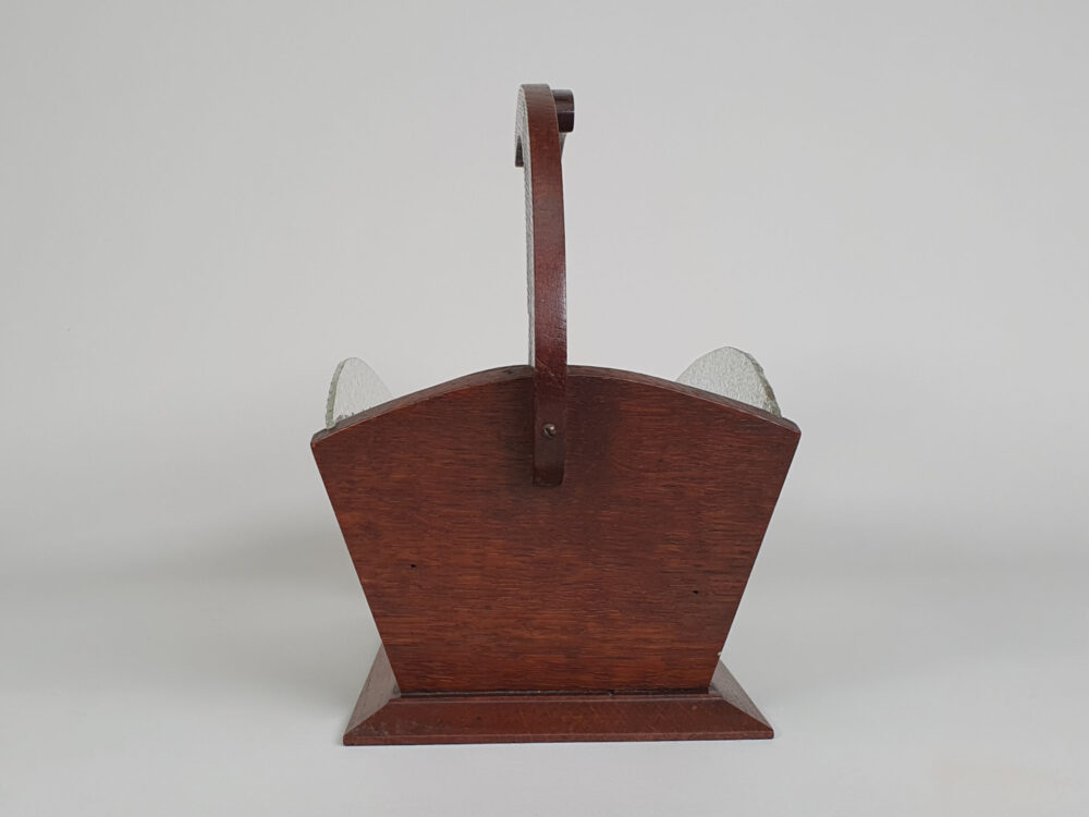 Art Deco oak and textured glass fruit basket