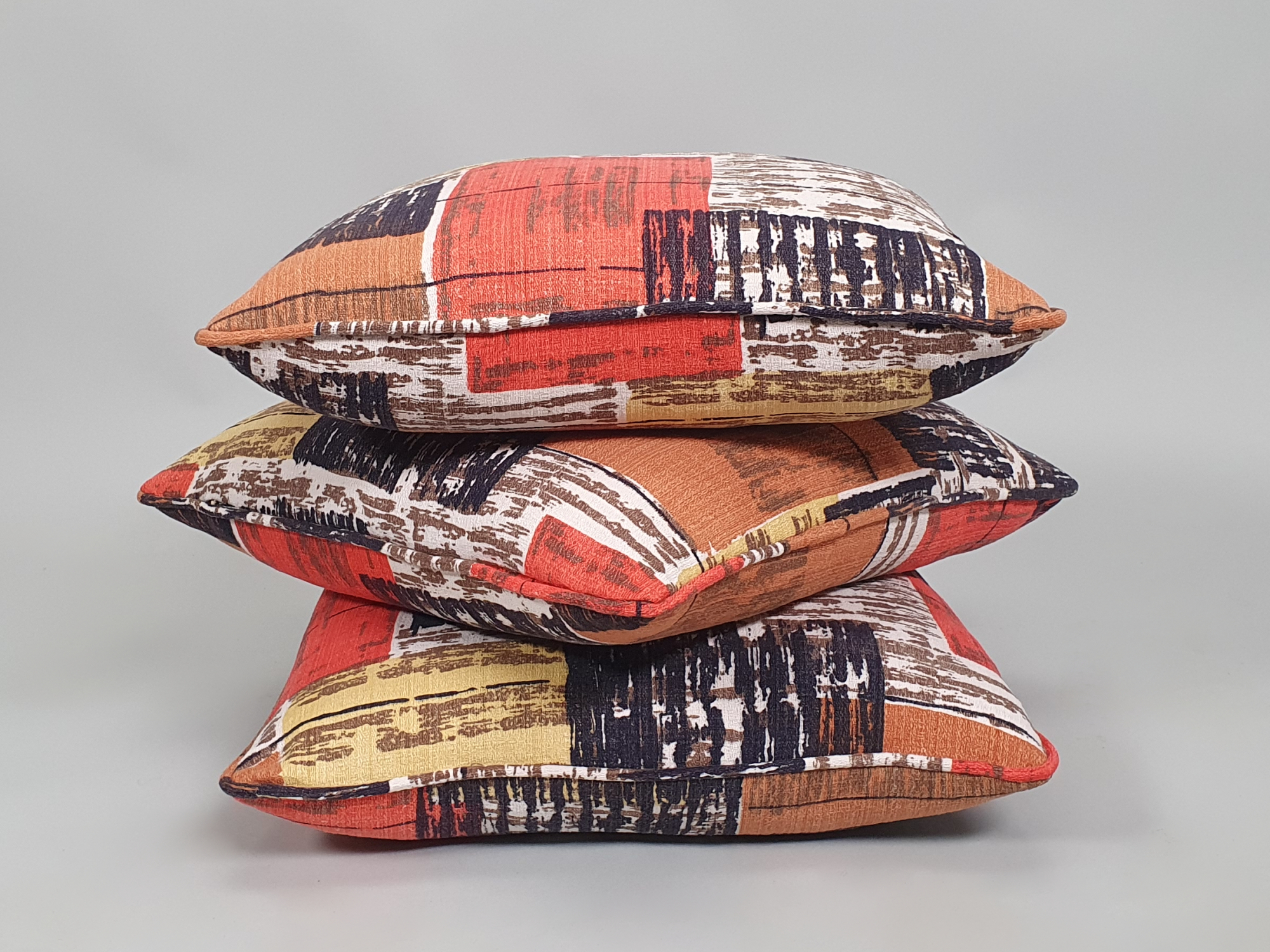 Barkcloth Cushion, Mid-Century Abstract Print, 1960s 