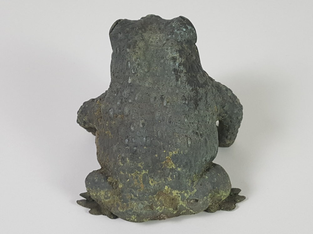 Characterful antique small frog statute in well aged bronze