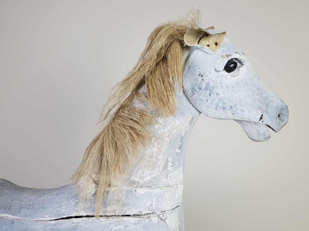 Characterful antique wooden pull-along Horse in original paint