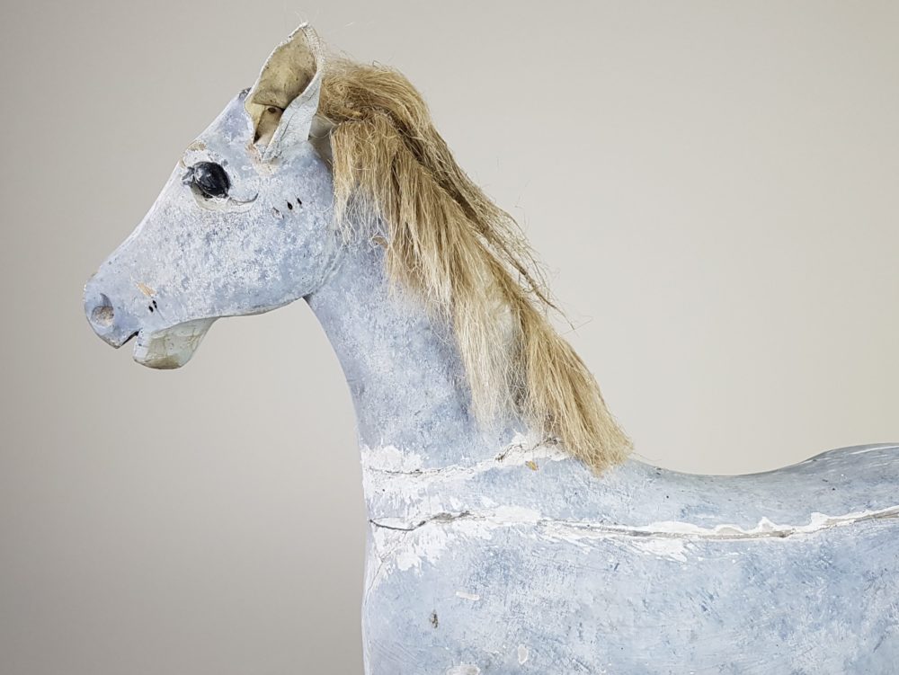 Characterful antique wooden pull-along Horse in original paint