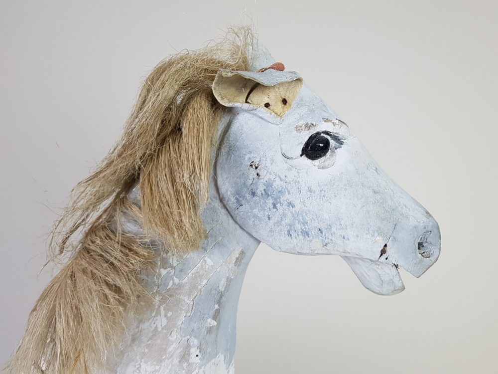 Characterful antique wooden pull-along Horse in original paint