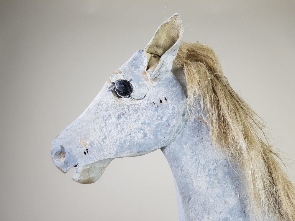 Characterful antique wooden pull-along Horse in original paint