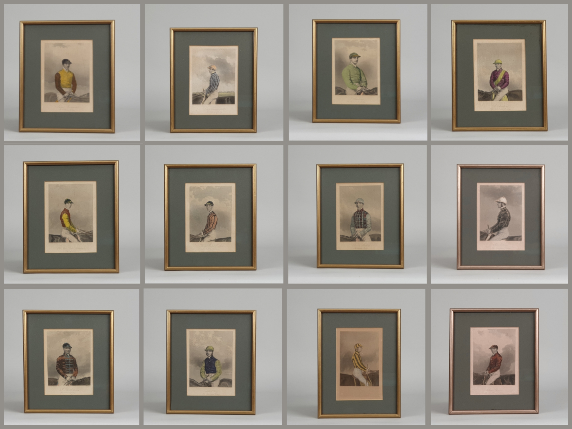 Collection of 12 mid-19th century antique Jockey engraved Portraits