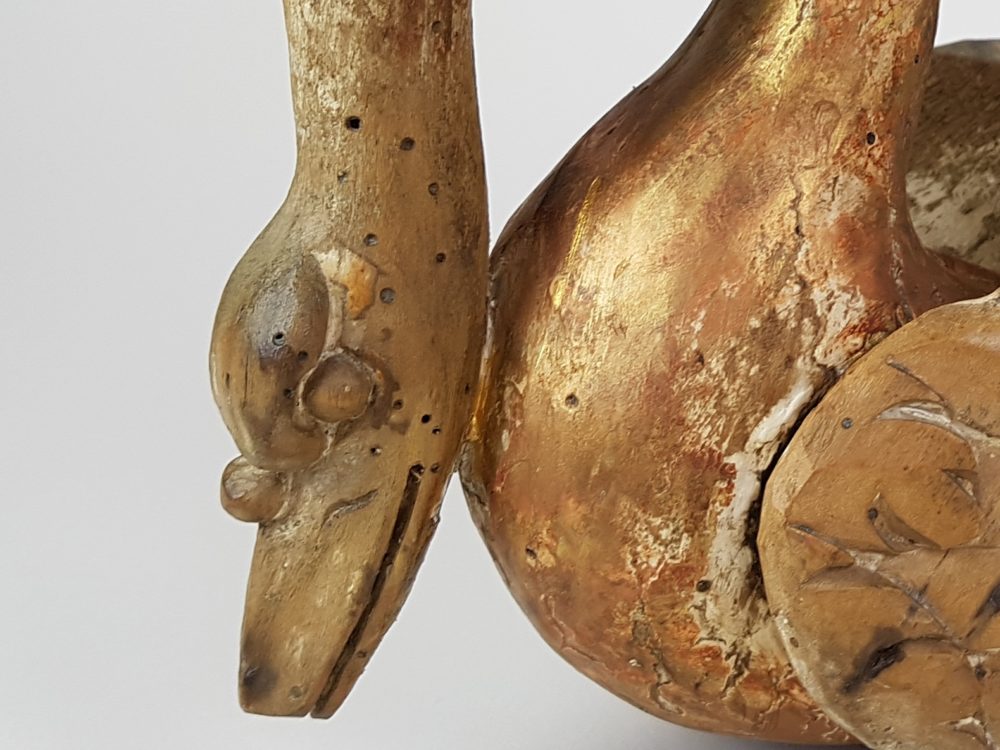Decorative 19th century Wooden Swan in original gilt
