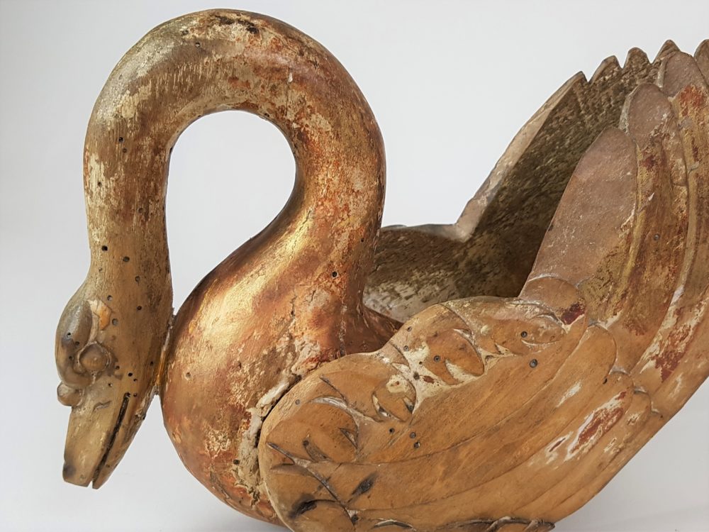 Decorative 19th century Wooden Swan in original gilt