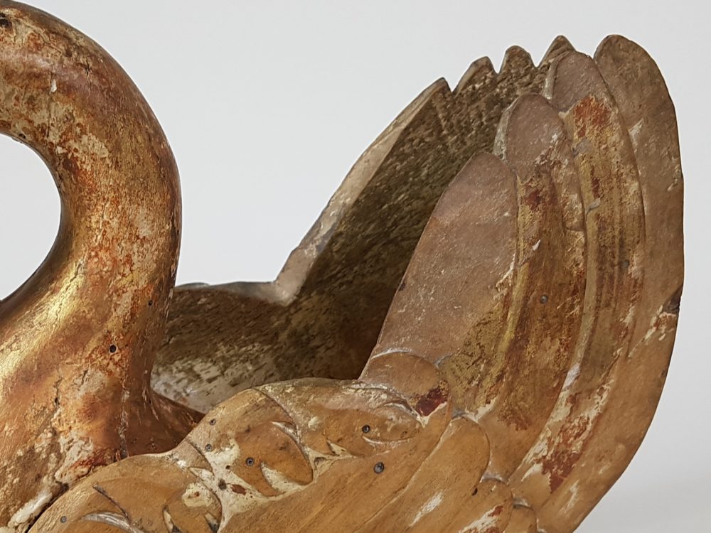 Decorative 19th century Wooden Swan in original gilt