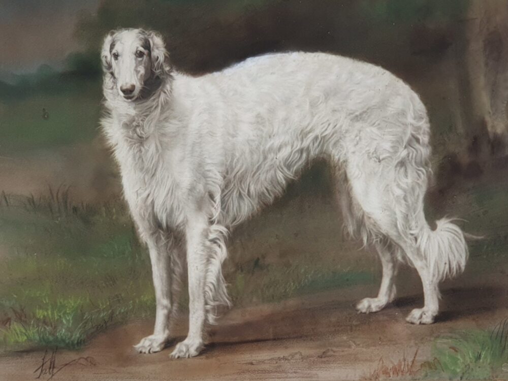 Decorative antique 1930s pastel print of a Borzoi Dog