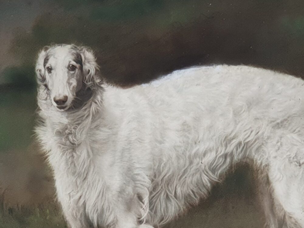 Decorative antique 1930s pastel print of a Borzoi Dog