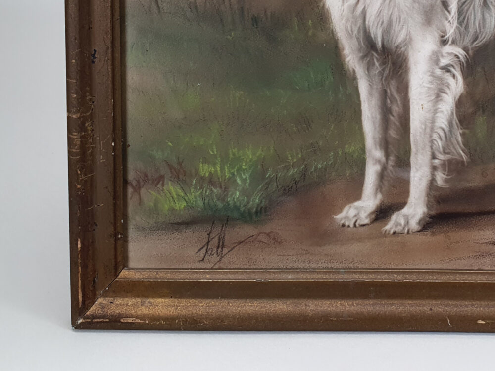 Decorative antique 1930s pastel print of a Borzoi Dog