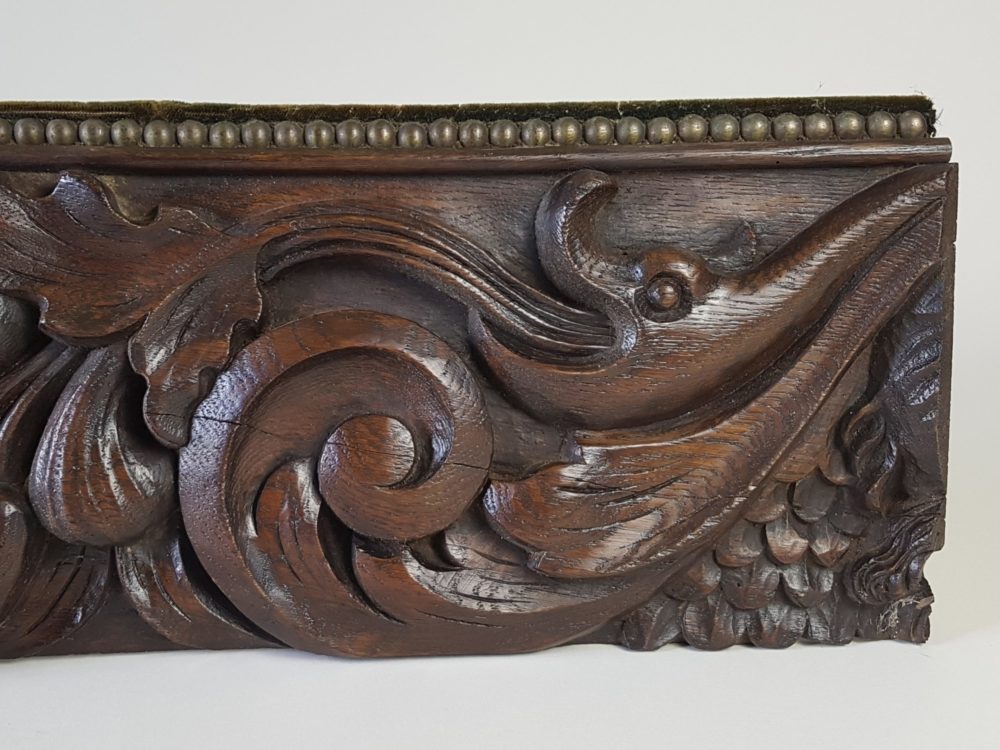 Decorative antique carved oak long Plaque showing Bacchus, the Greek God
