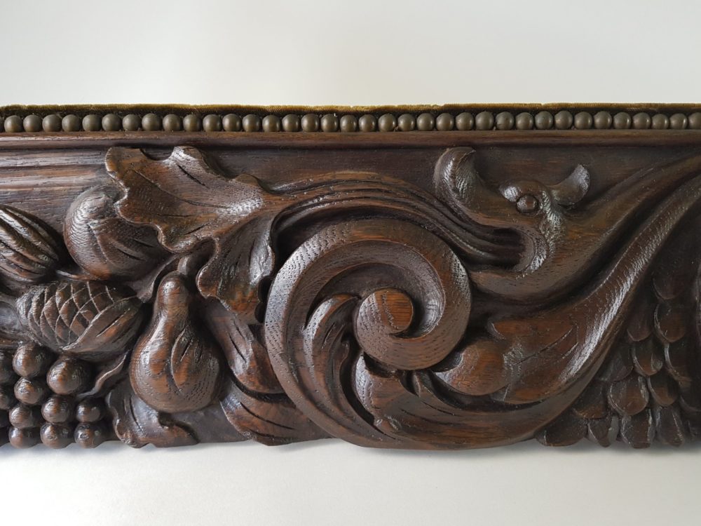Decorative antique carved oak long Plaque showing Bacchus, the Greek God