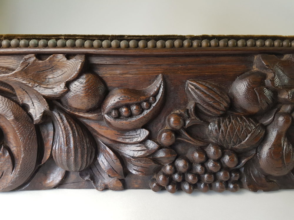 Decorative antique carved oak long Plaque showing Bacchus, the Greek God