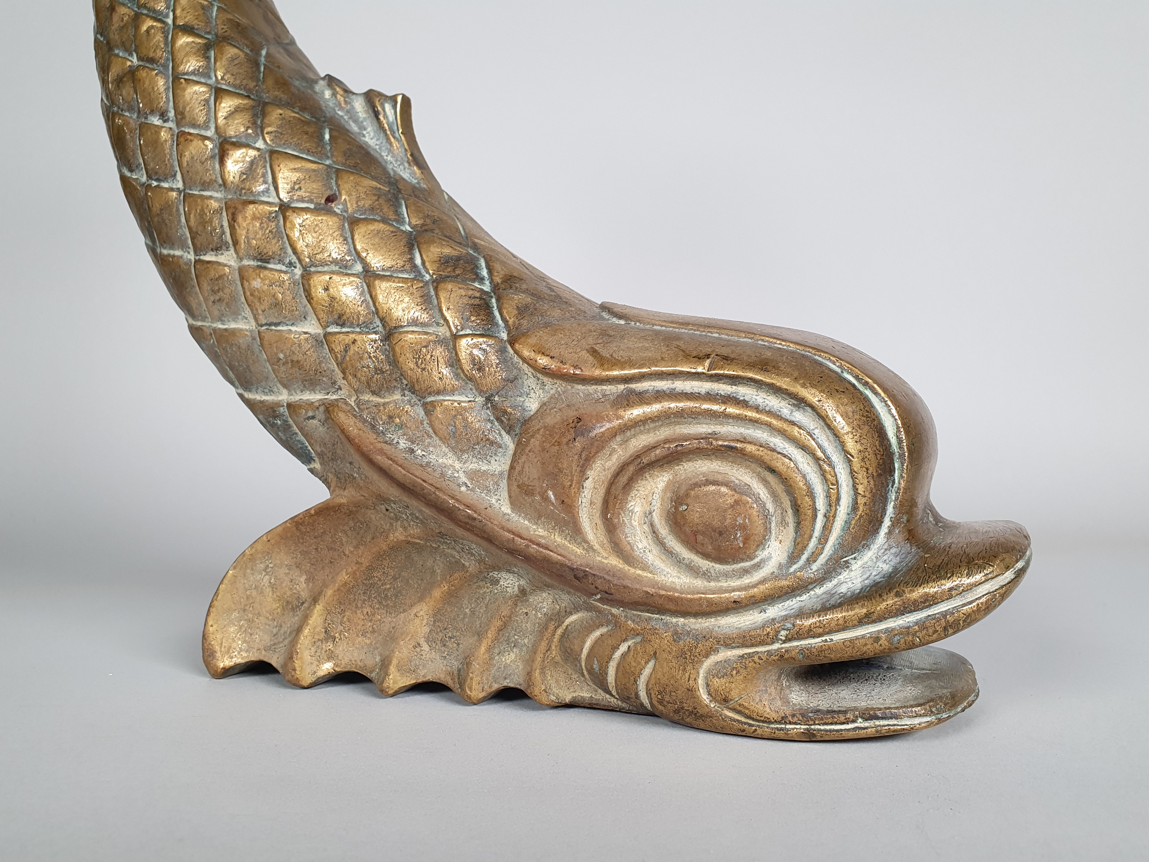 antique brass Dolphin Sculpture close up