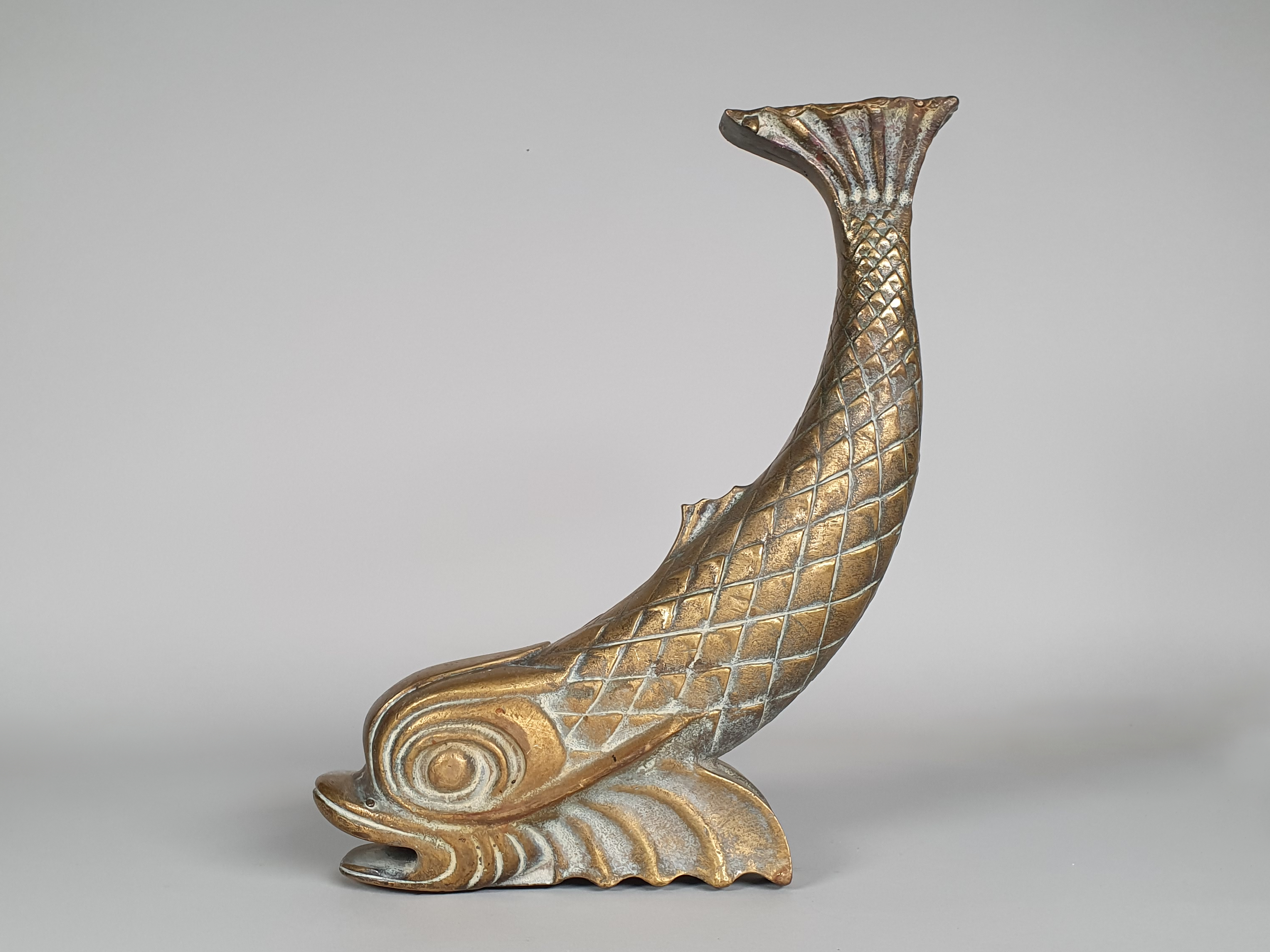 antique brass Dolphin Sculpture tail detail