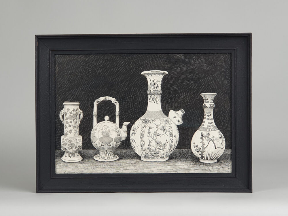 Decorative antique ink Drawing - Chinese Vases - by Jacques Maurice Dessertenne