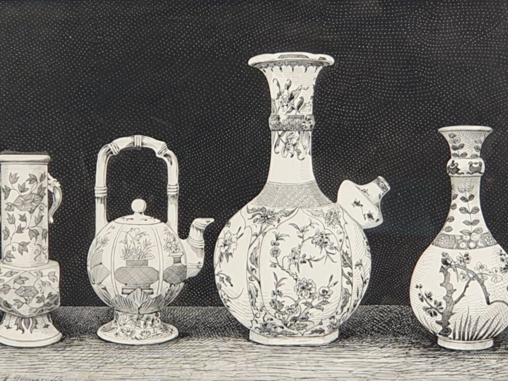 Decorative antique ink Drawing - Chinese Vases - by Jacques Maurice Dessertenne