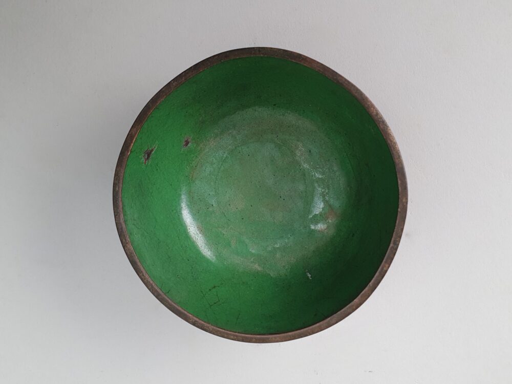 Decorative antique Japanese Cloisonné black Bowl with pretty flowers & turquoise interior