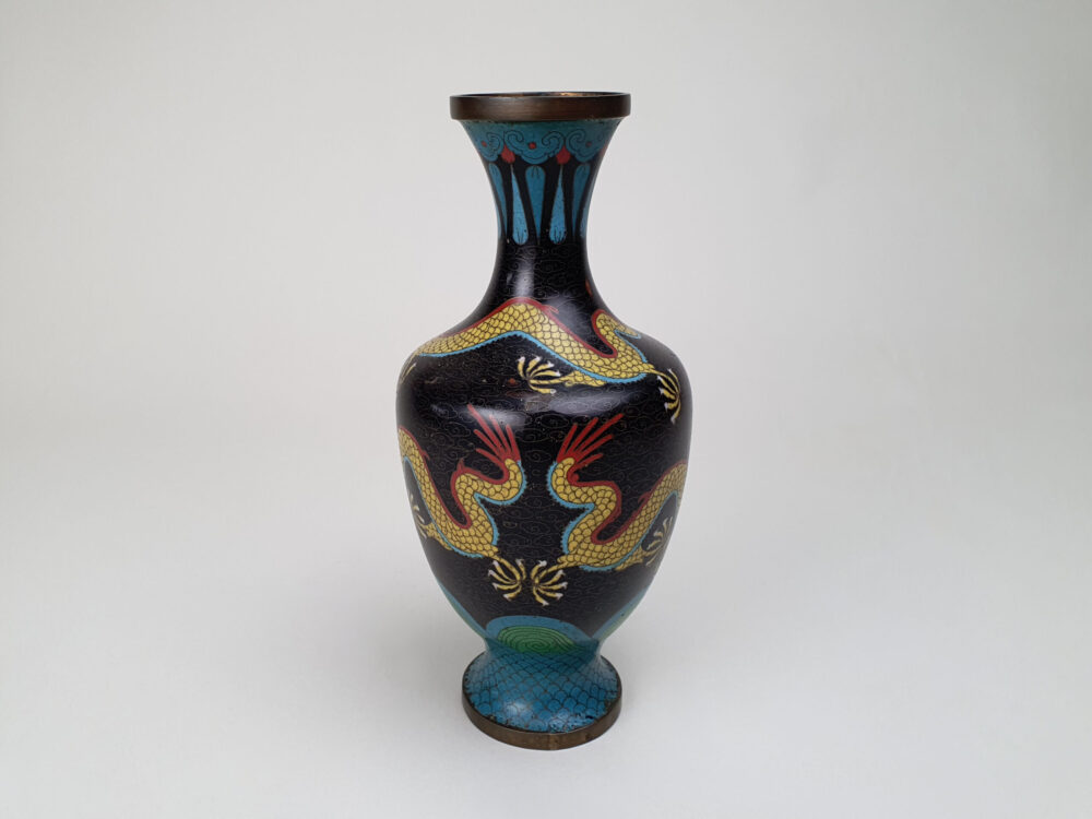 Decorative antique Japanese Cloisonné Vase with a dragon & turquoise enamelling