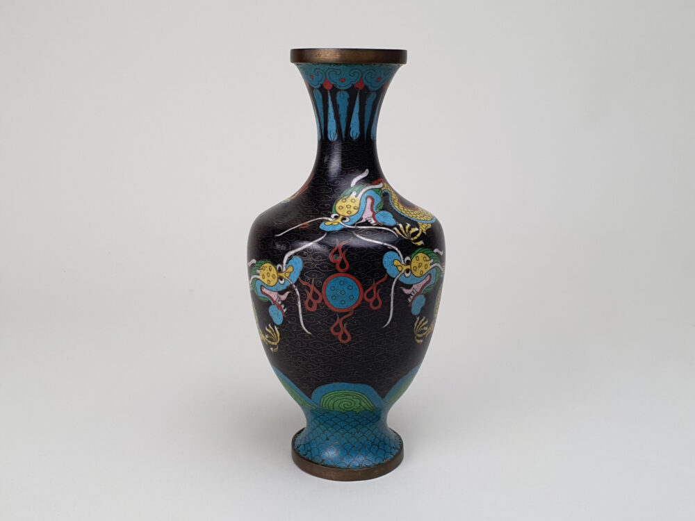 Decorative antique Japanese Cloisonné Vase with a dragon & turquoise enamelling