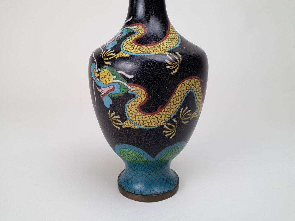 Decorative antique Japanese Cloisonné Vase with a dragon & turquoise enamelling