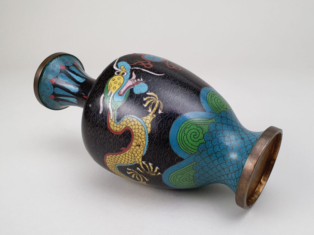 Decorative antique Japanese Cloisonné Vase with a dragon & turquoise enamelling