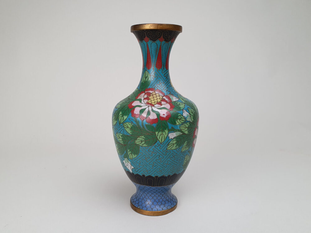 Decorative antique Japanese Cloisonné Vase with turquoise and blue enamelling