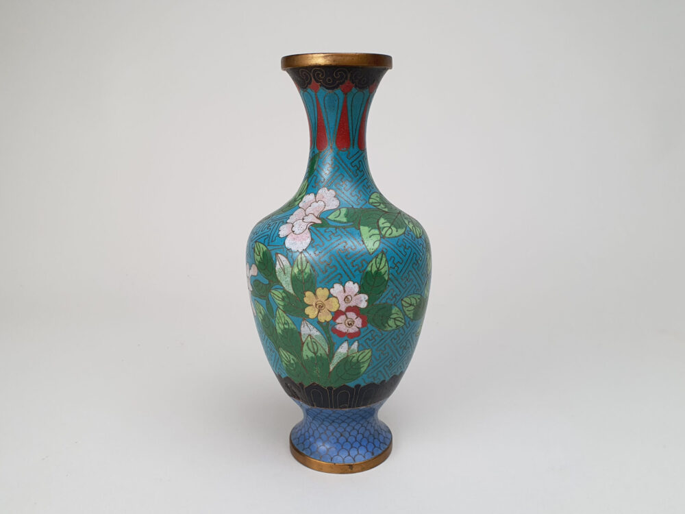 Decorative antique Japanese Cloisonné Vase with turquoise and blue enamelling