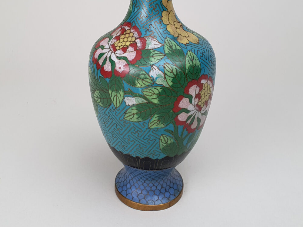 Decorative antique Japanese Cloisonné Vase with turquoise and blue enamelling