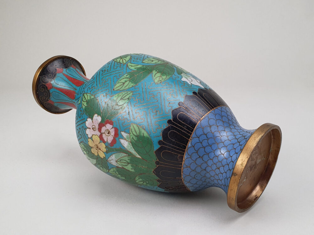 Decorative antique Japanese Cloisonné Vase with turquoise and blue enamelling