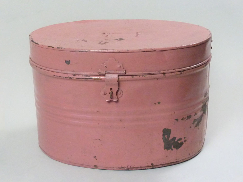 Decorative antique pink metal Hat Box