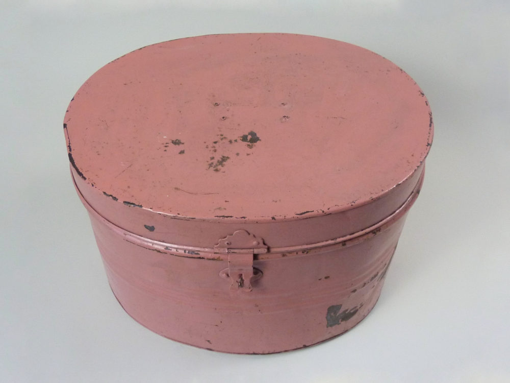 Decorative antique pink metal Hat Box
