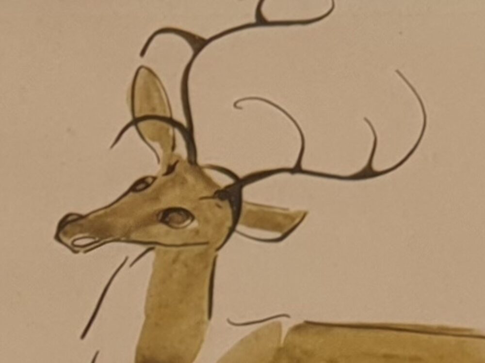 Decorative antique watercolour of an Antelope