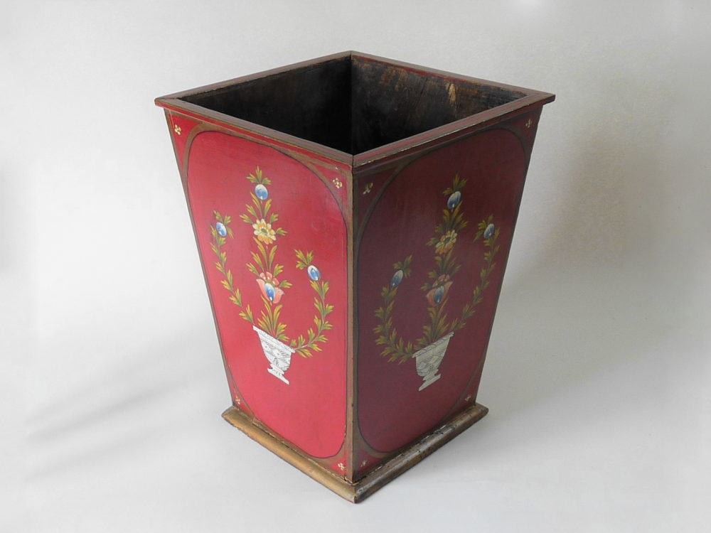 Early 1900s antique hand painted wooden Paper Bin